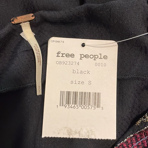 Free People Wild One Peasant Mini Dress SizeS Black Gold Embroidered Drop Waist - Picture 12 of 16